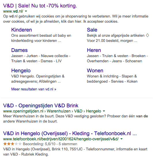 Organische zoekresultaten Google