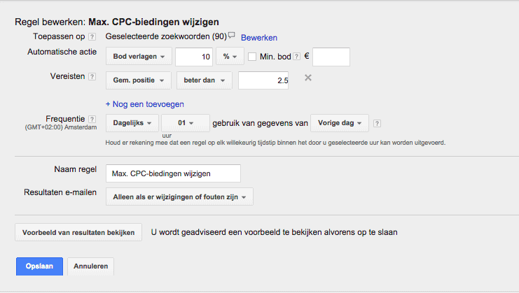 Automatiseren van je max cpc google adwords bieding
