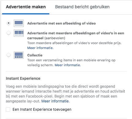 Facebook advertentie mogelijkheden