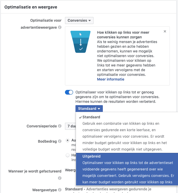 Facebook conversie optimalisatie doelstelling adverteren