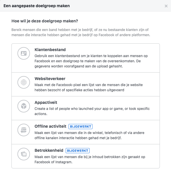 Facebook en Instagram adverteren Remarketinglijst en websiteverkeer