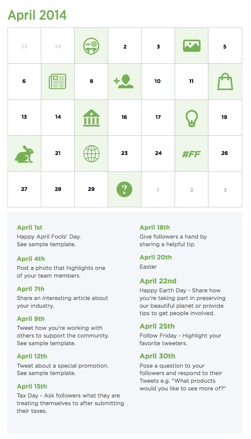 Content marketing kalender voorbeeld