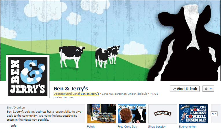 ben en jerry's Facebook pagina