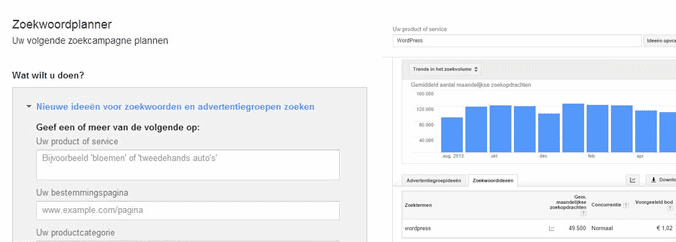 Internet marketing tool Google zoekwoord planner