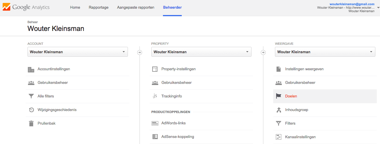 opzetten van google adwords doelen via google analytics